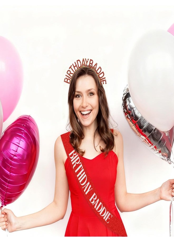 Canitor Birthday Baddie Sash Crown Set Birthday Gifts Party Favors Supplies Decorations & Accessories for Women Girl Adult Outfits Rhinestone Tiara Headband Soft Satin Sash - Image 2